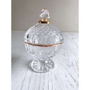 Cristal D'Arques "Longchamp Gold" Lead Crystal 6.5" Candy Dish w/ Lid